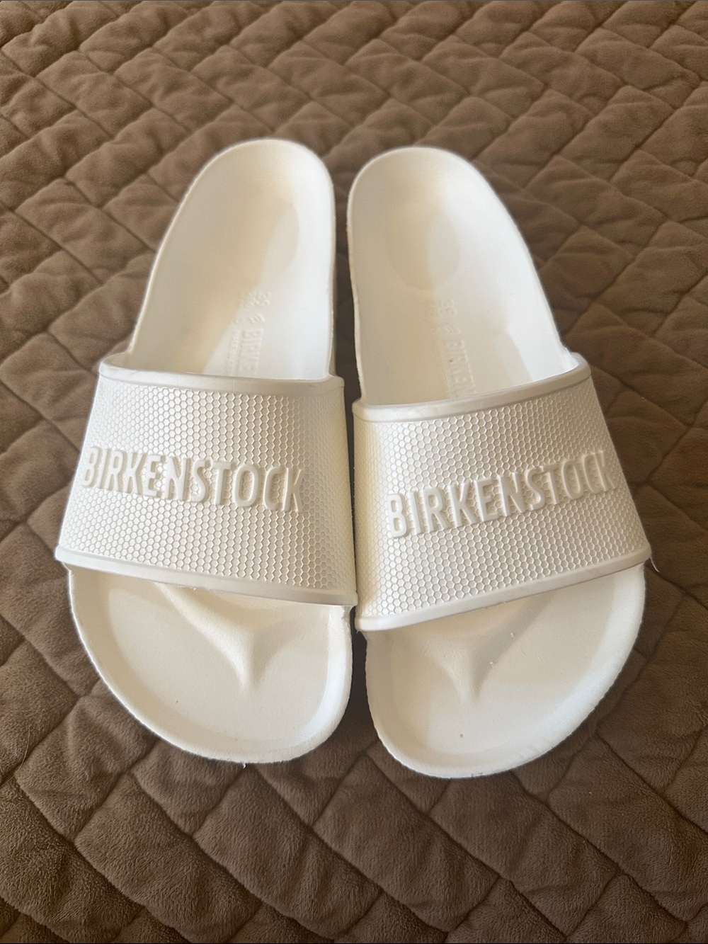 Birkenstock White Eva Slide Sandals with Embossed Logo